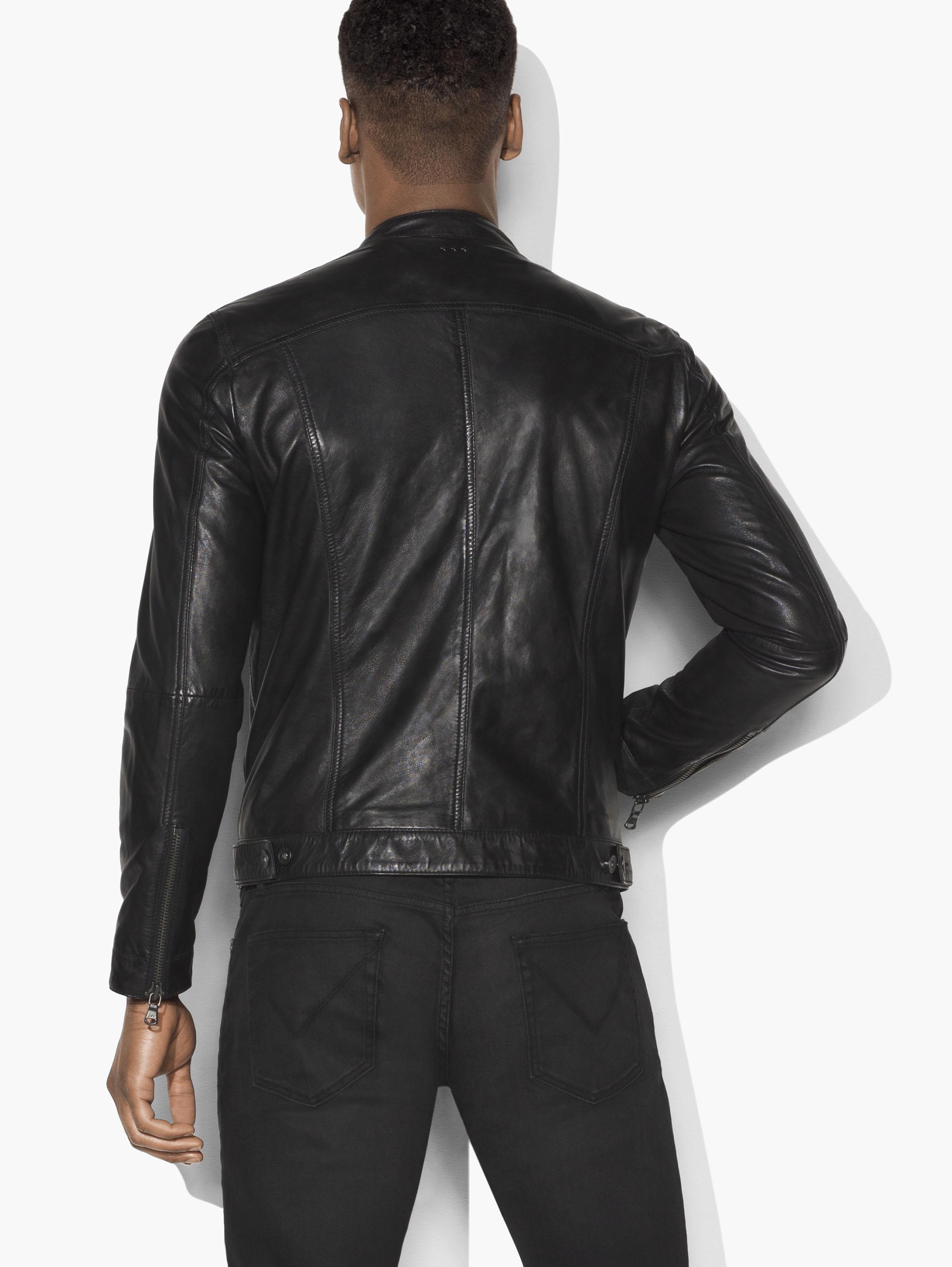 John Varvatos Band Collar Leather Jacket in Black for Men Lyst