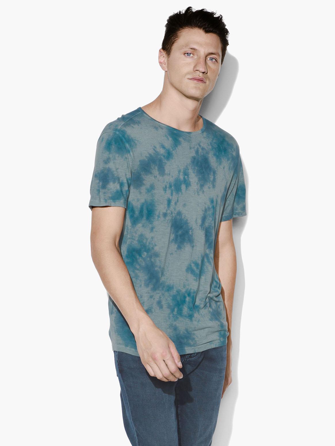 John Varvatos Men/'s Revolution Tie Dye Raw Edge Graphic Crew T-Shirt Blue Black