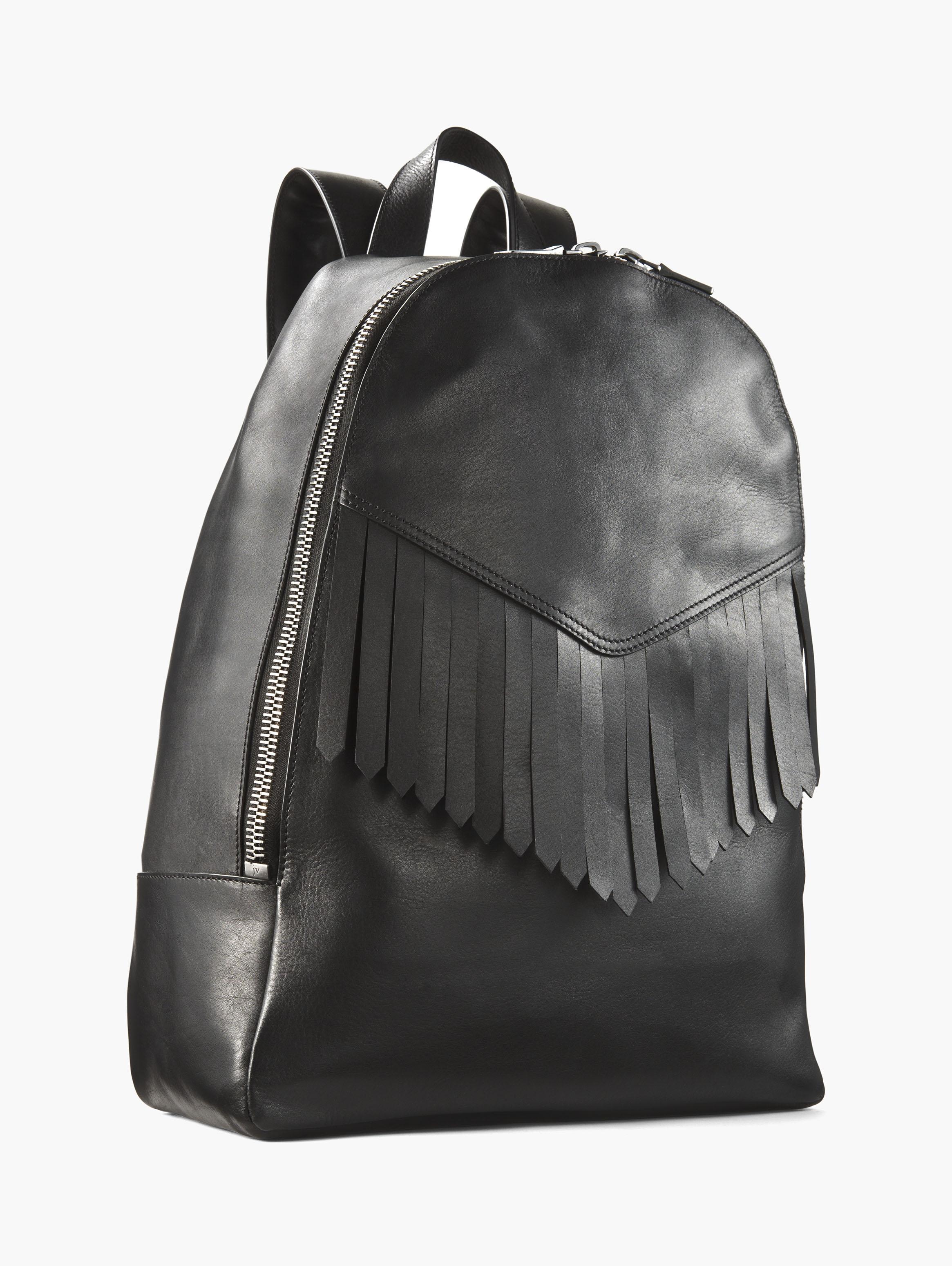 black leather fringe backpack