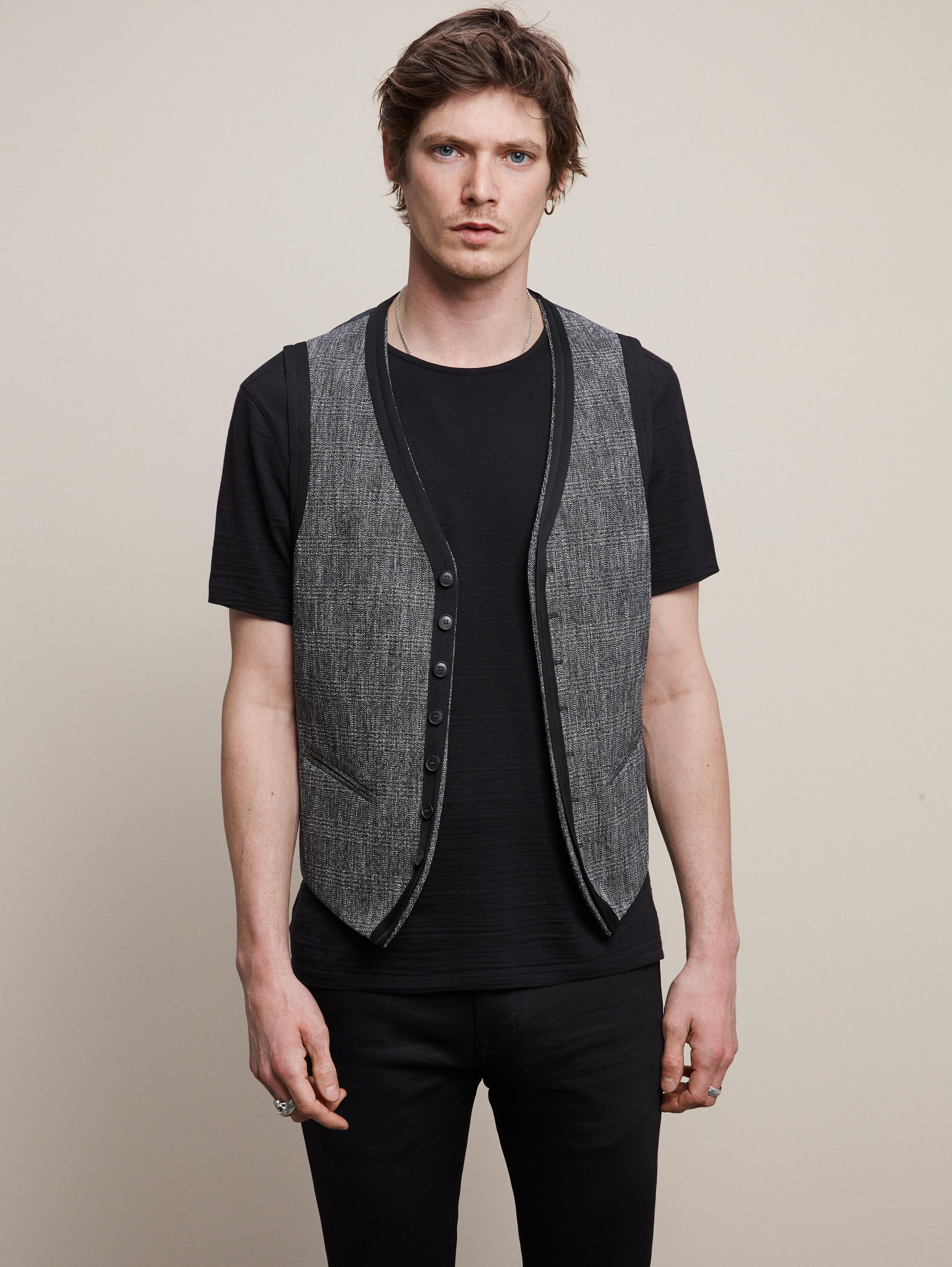 John Varvatos Cotton Button Front Vest With Velvet Trim Tape in Black for  Men - Lyst