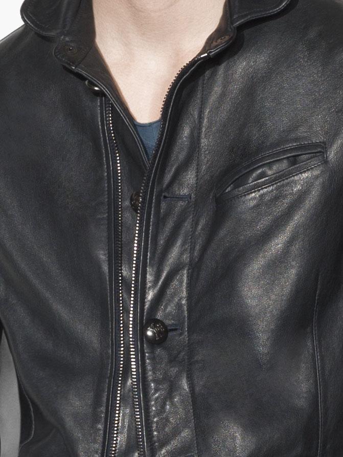 John Varvatos Skull Button Leather Jacket in Blue for Men | Lyst