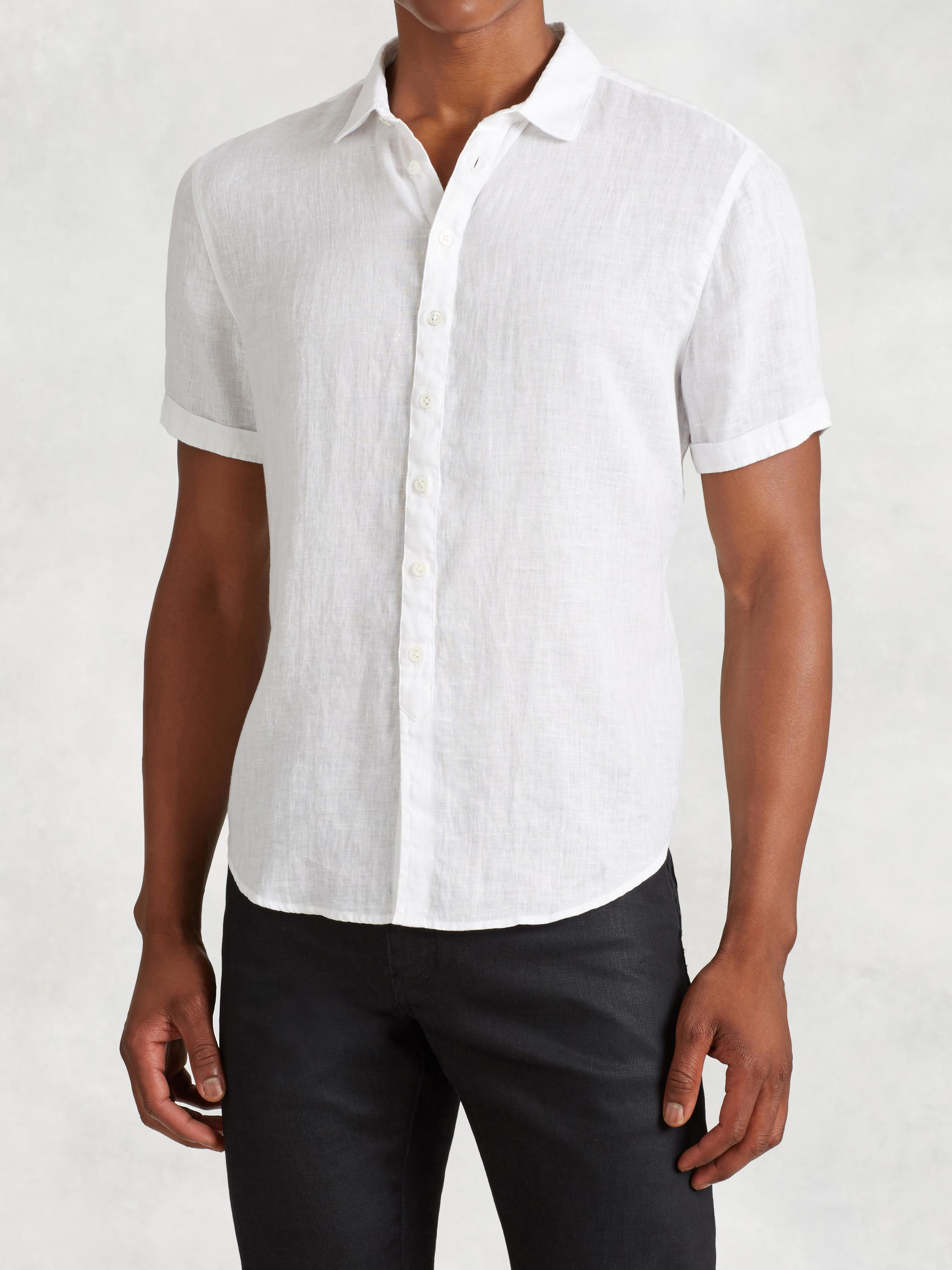 Lyst - John Varvatos Linen Short Sleeve Shirt in White for Men