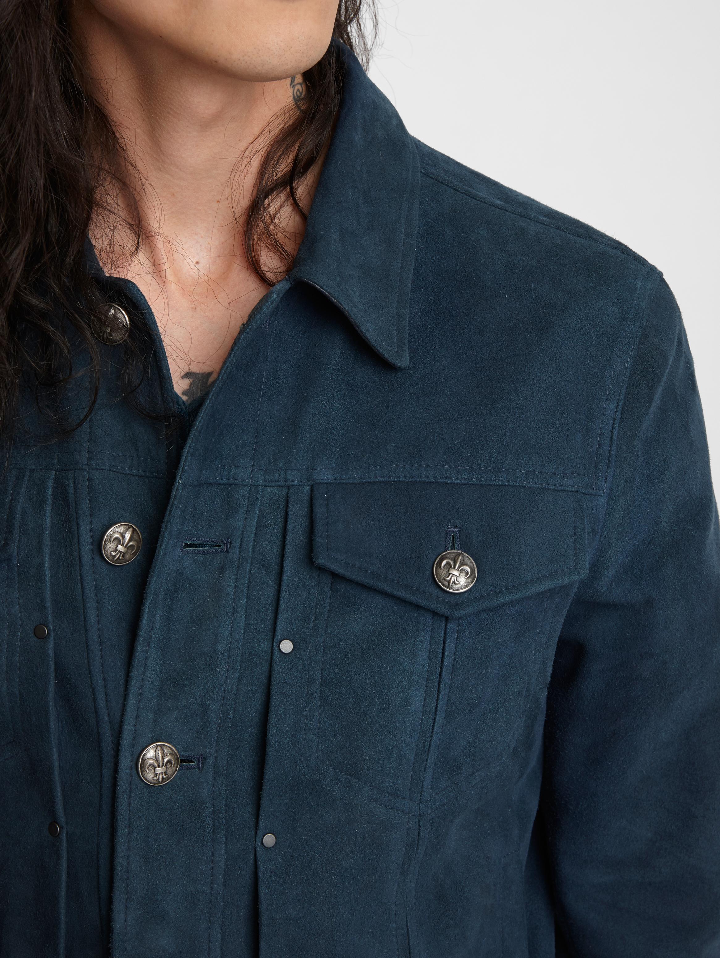 John Varvatos Suede Trucker Jacket in Teal (Blue) for Men Lyst