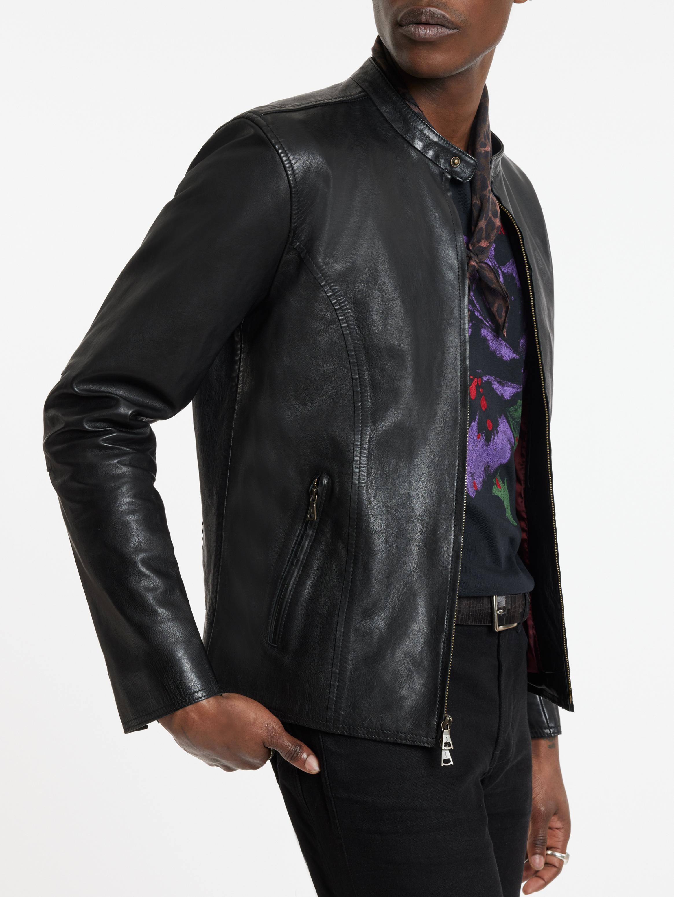 John varvatos star usa leather band collar moto jacket cheap