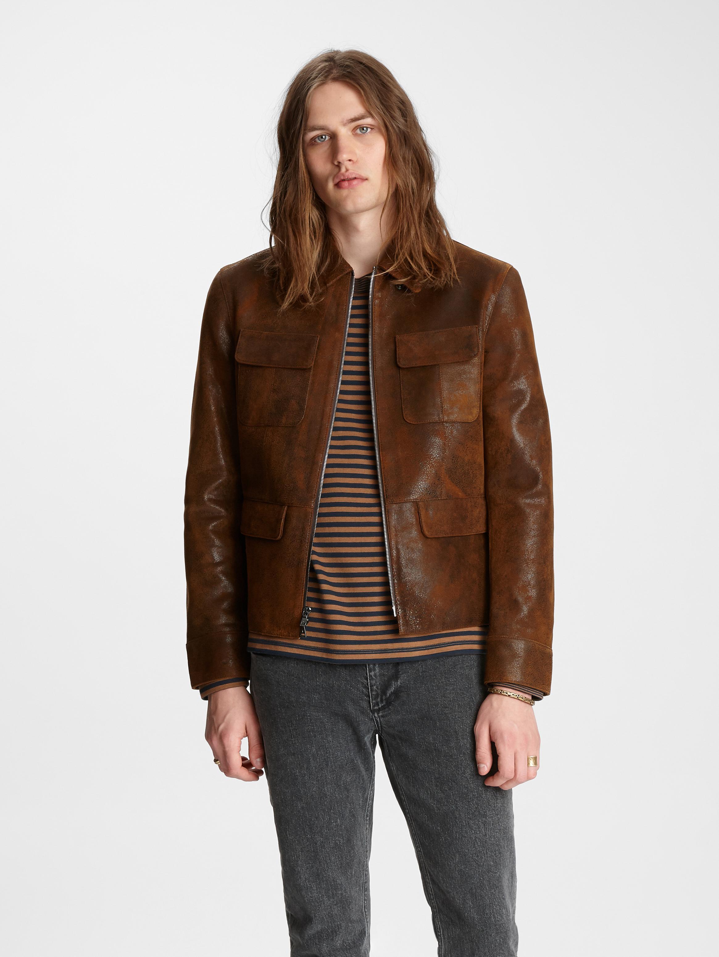 John Varvatos Zip - Front Leather Jacket in Light Pastel/Brown (Brown ...