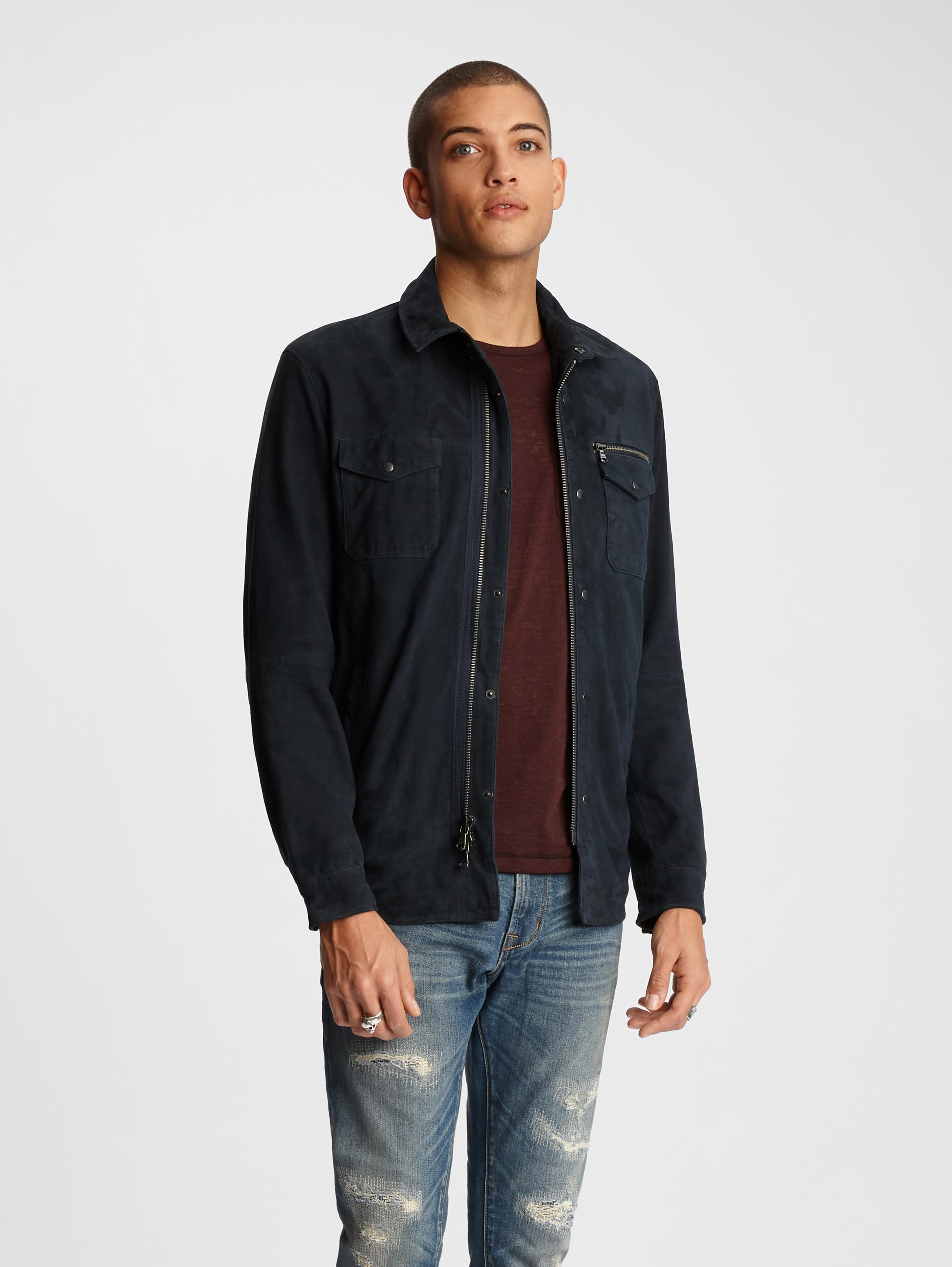 John Varvatos Shilo Suede Shirt Jacket in Navy (Blue) for Men Lyst