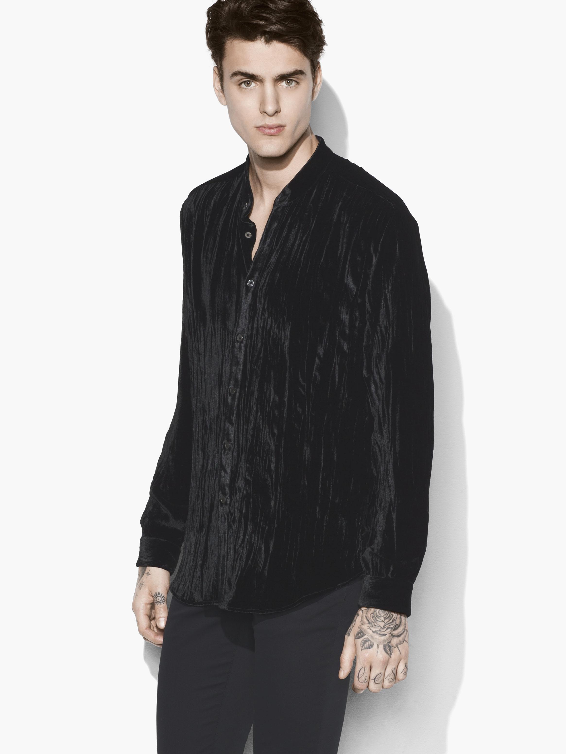 John Varvatos Crushed Velvet Shirt in Black for Men - Lyst