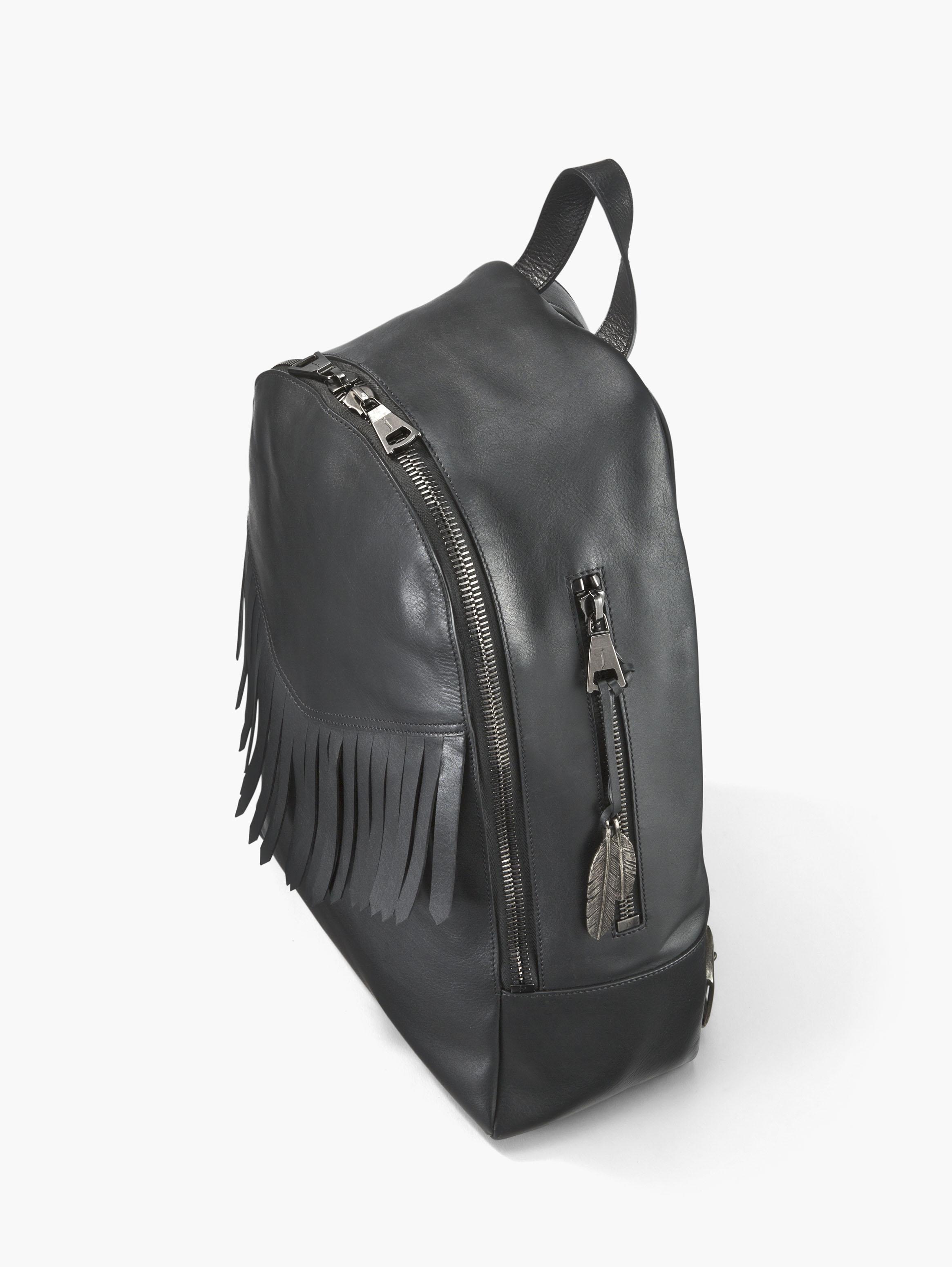 black leather fringe backpack