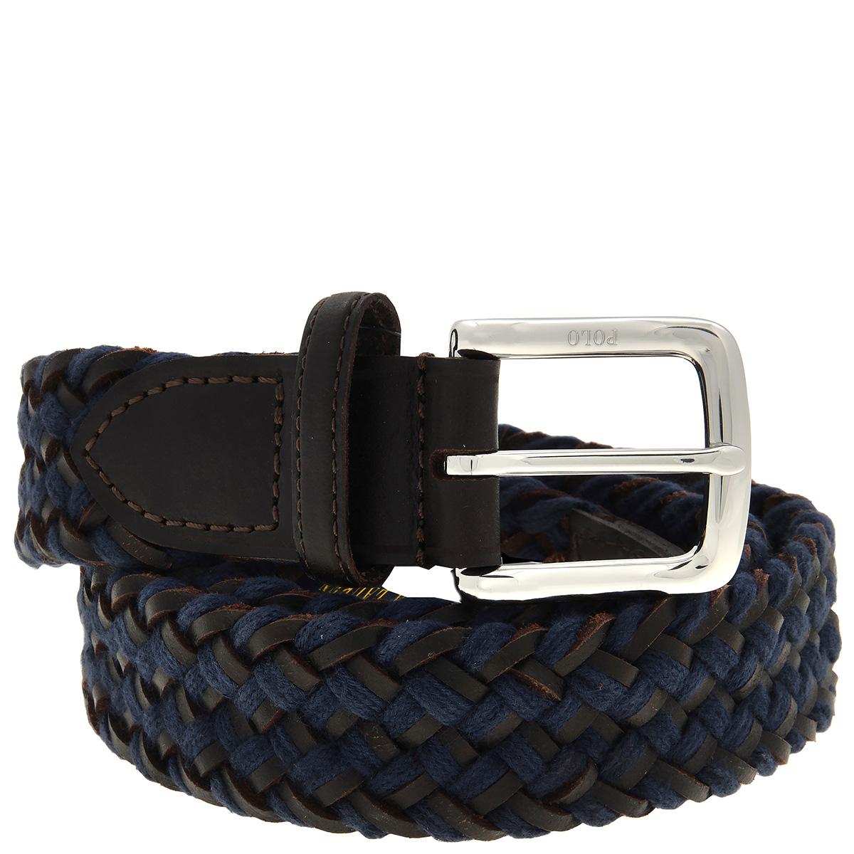 New Polo by Ralph Lauren Weathered Blue Braided Cotton Leather Trim O Ring Belt Polo Ralph Lauren Braided/Woven Belt Blue Belts for Men for  main image 2