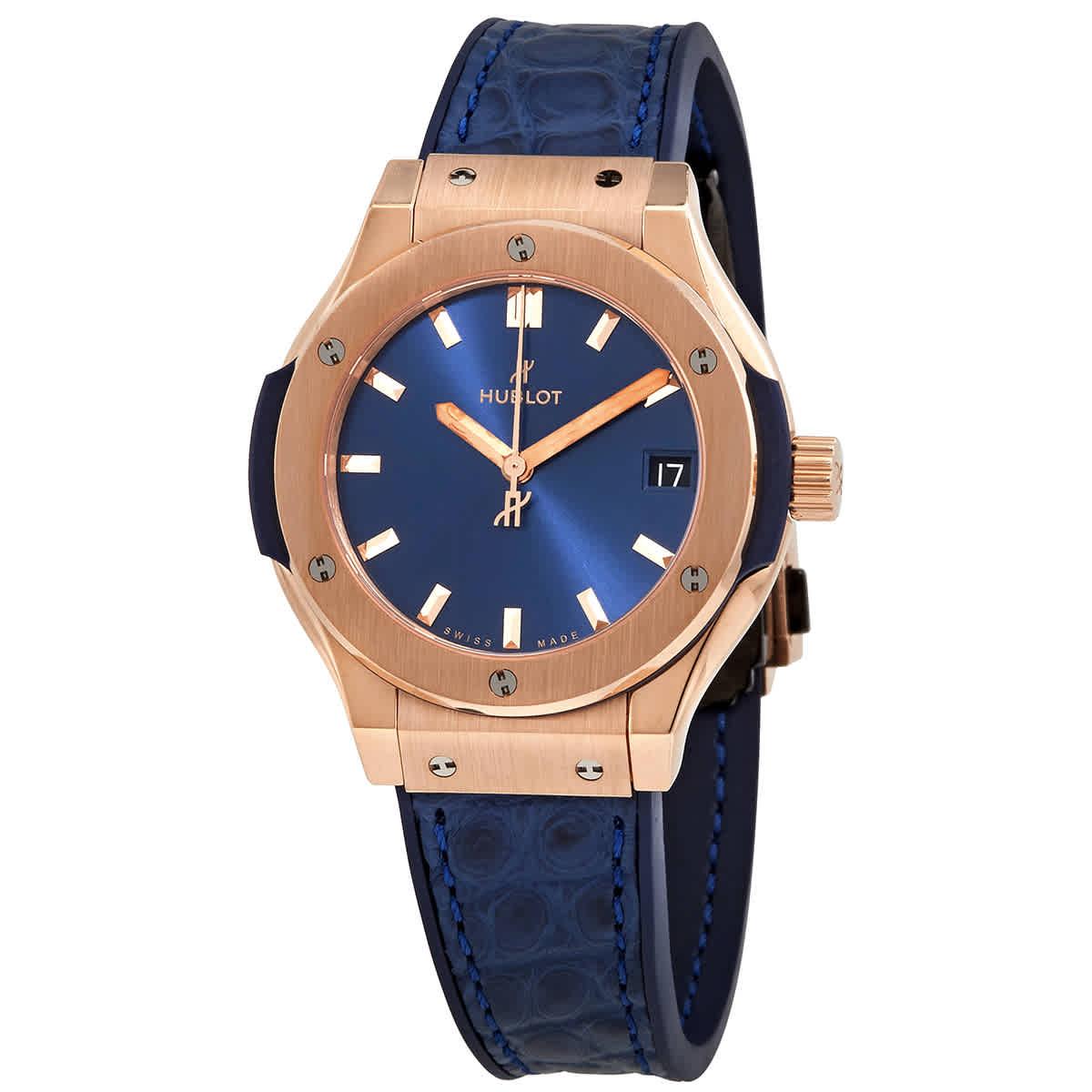 Hublot Leather Classic Fusion Blue Dial 18kt Rose Gold Ladies Watch Lyst