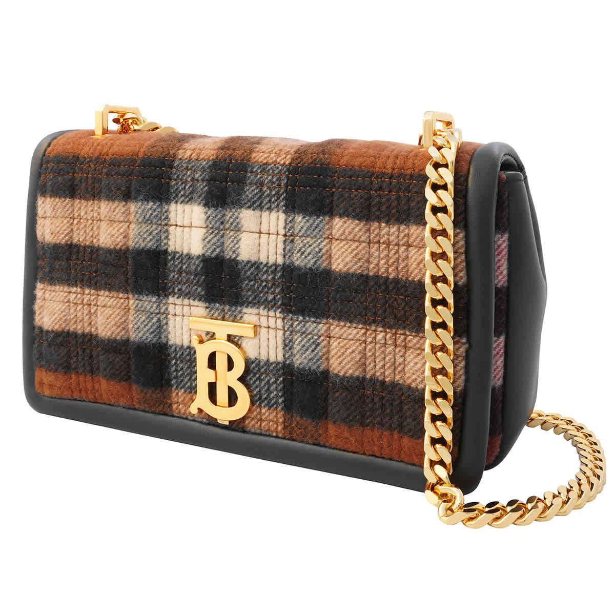 Burberry Small Lola Quilted Check Cashmere Bag in Black