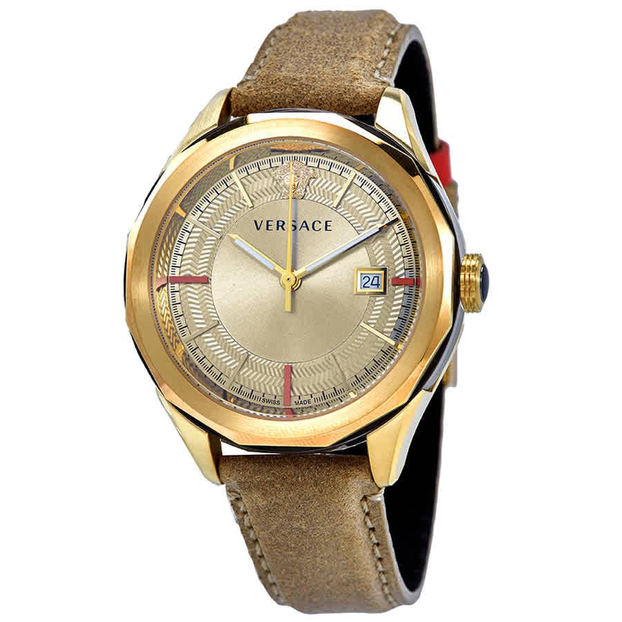 Versace Glaze Goldtone Leather Strap Watch in Brown,Gold Tone,White,Yellow  (Metallic) for Men - Lyst