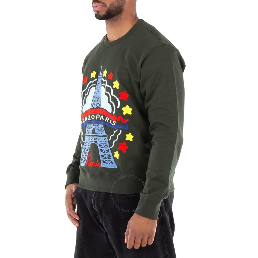 KENZO Embroidered Eiffel Tower Long Sleeve Sweater in Grey for Men