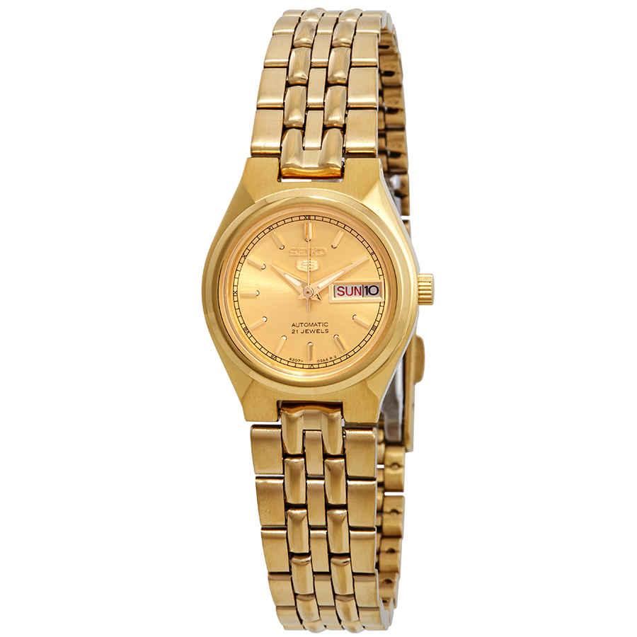 Seiko Series 5 Automatic Gold Dial Ladies Watch in Gold Tone,Yellow