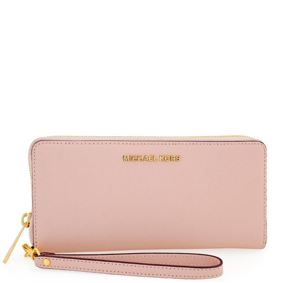 Michael Kors Jet Set Tavel Leather Continental Wallet in Pink | Lyst