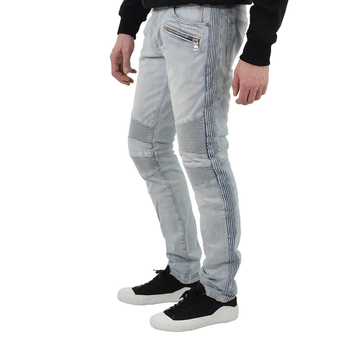Balmain Slim-cut Faded Biker Jeans in Gray for Men | Lyst