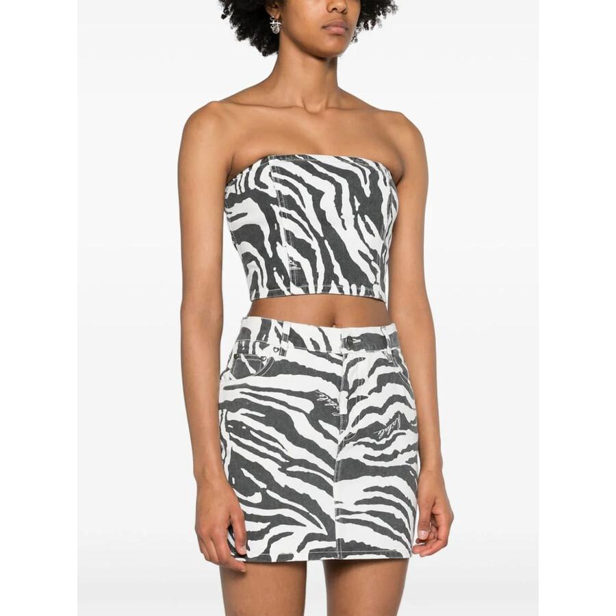 ROTATE BIRGER CHRISTENSEN Zebra Printed Denim Top, Brand Size 34