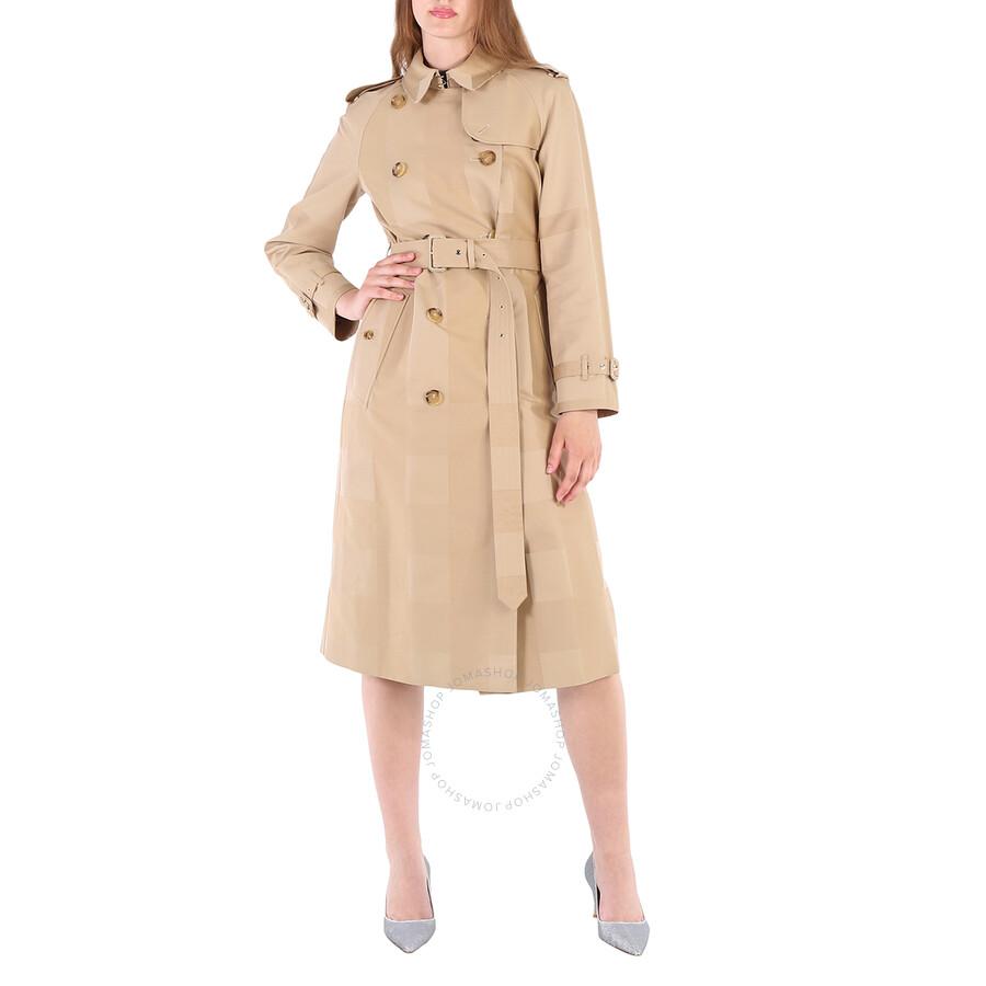 Burberry Honey Tonal Check Belted Trench Coat in Natural Lyst UK