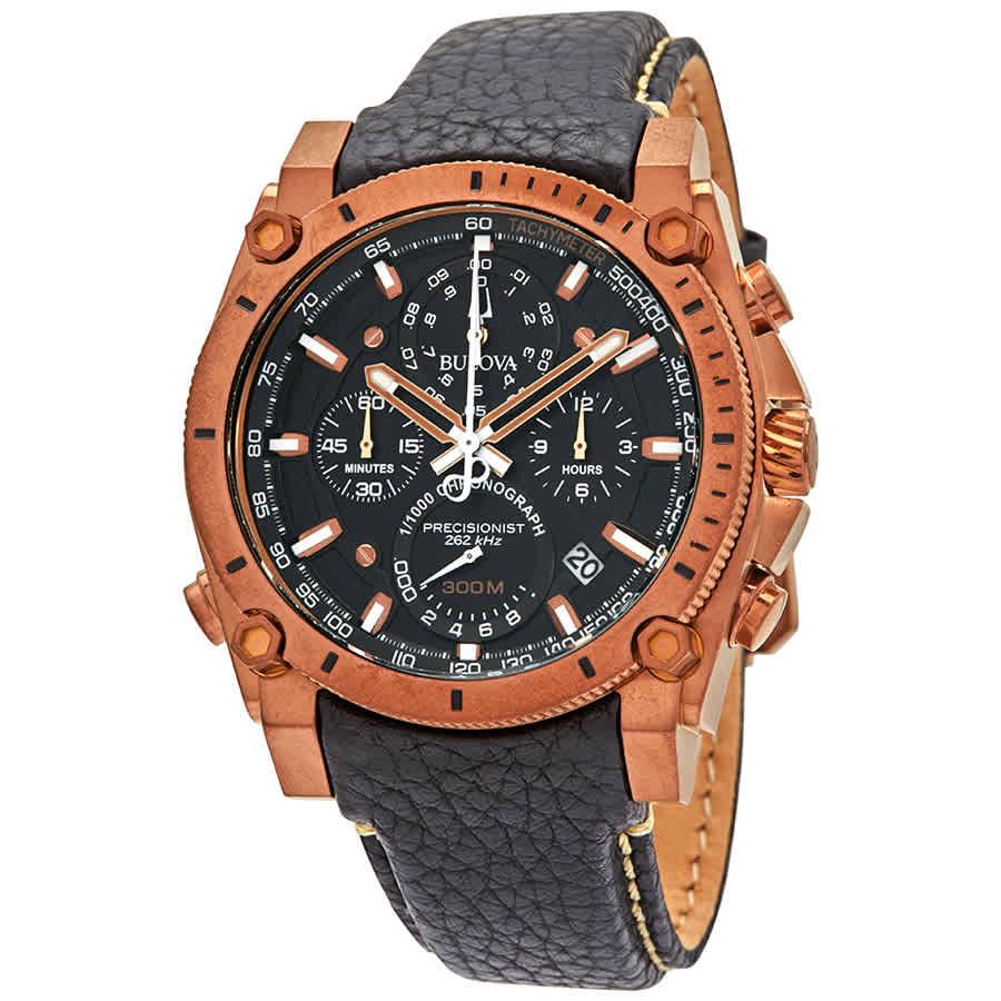 Bulova Leather Precisionist Bronze Plated Chronograph in Black,Brown