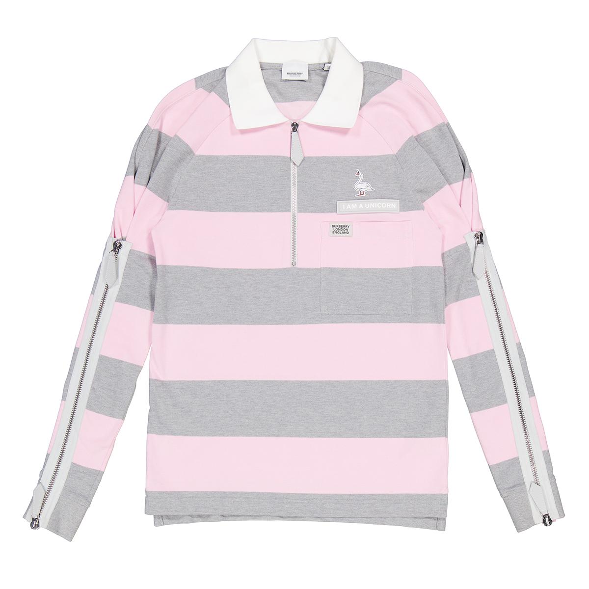 Burberry Long-Sleeved Zip Detail Striped Polo Shirt, Size Xx-Small