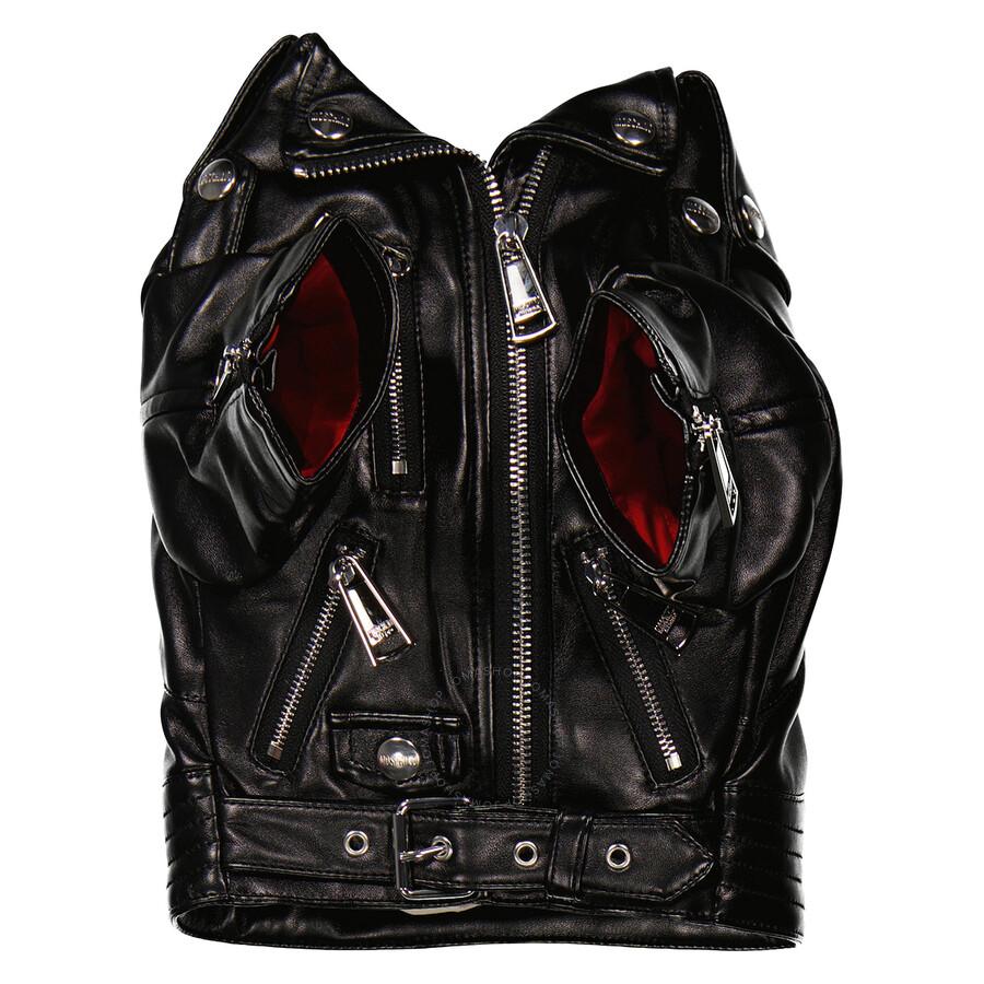 Moschino Pet Capsule Biker Style Logo Jacket, Brand in Black