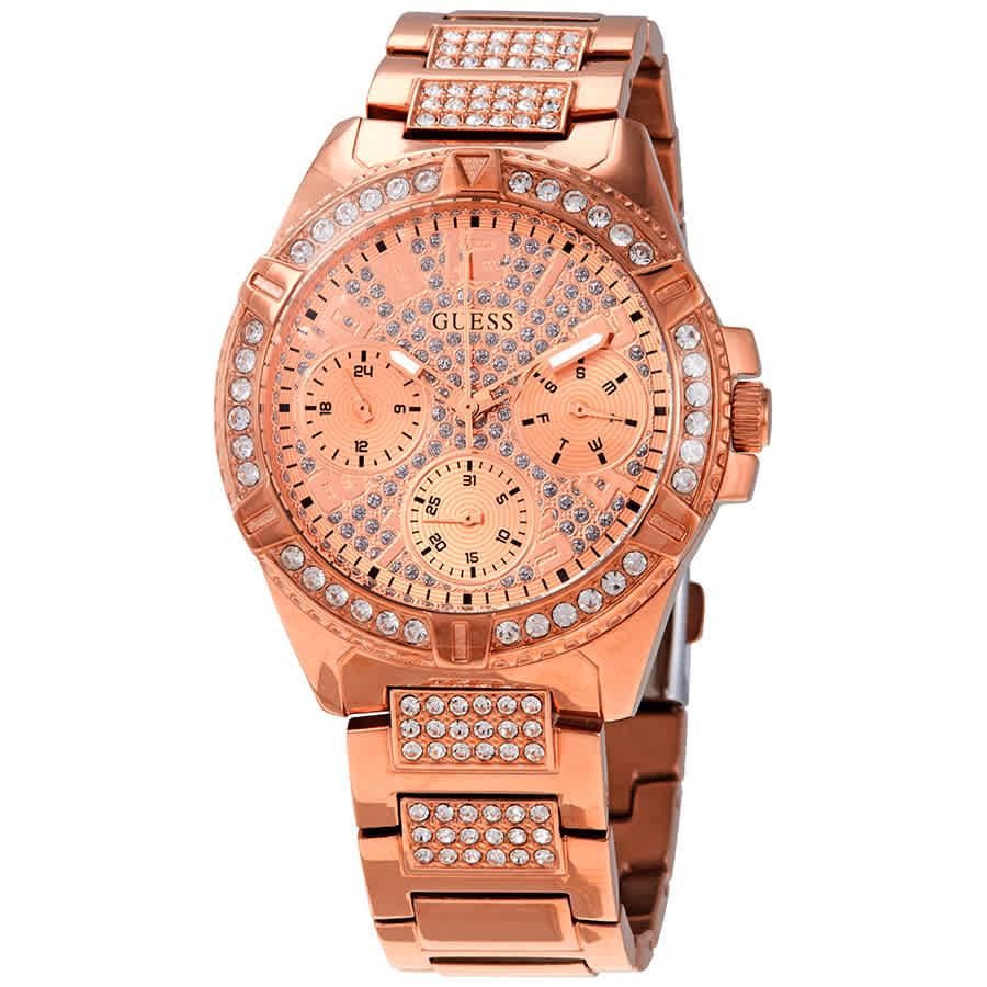 Guess Lady Frontier Quartz Crystal Rose Dial Ladies Watch in Gold Tone