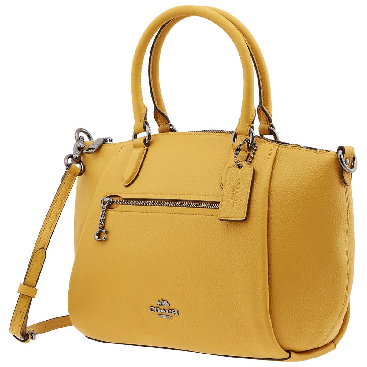 COACH Ladies Elise Satchel In Mustard Pebble Leather in Yellow Lyst