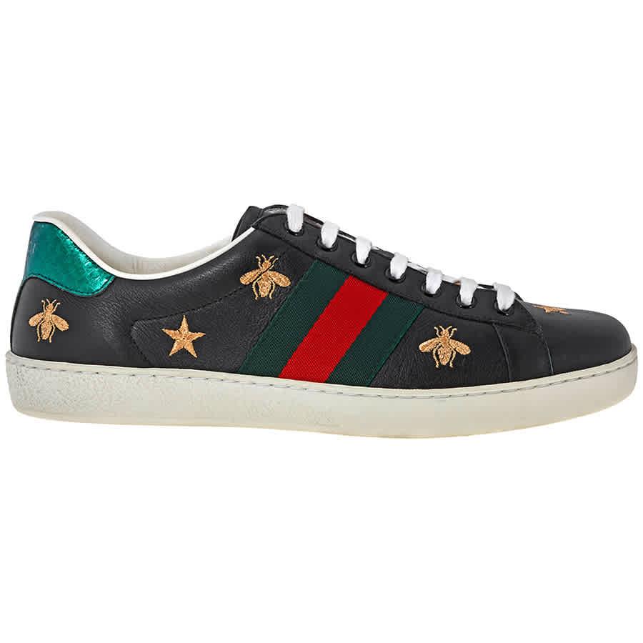 Gucci Mens New Ace Embroidered Bee Black Leather Sneakers for Men | Lyst
