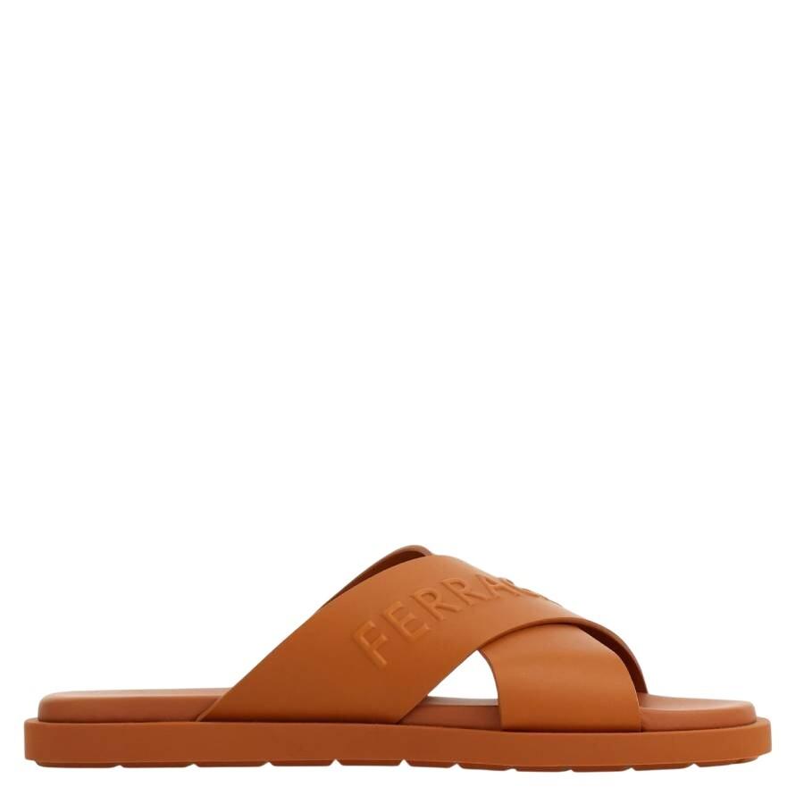 Men\'s Vintage Ferragamo Brown Leather Slide Sandals Salvatore Ferragamo Brown Leather Strappy Buckle Flat  main image 2