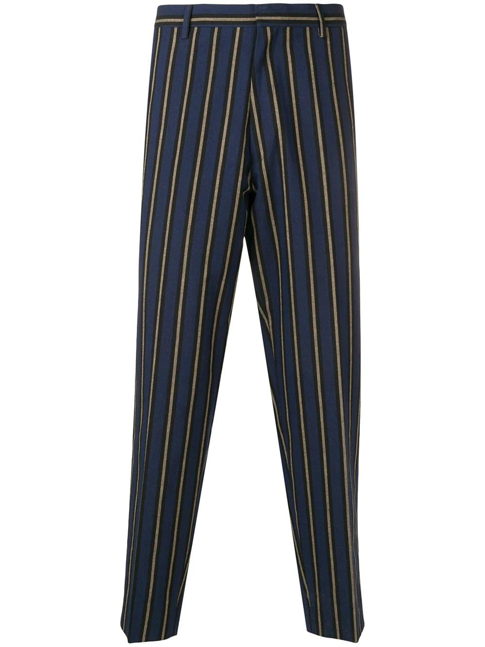 blue and white vertical striped pants