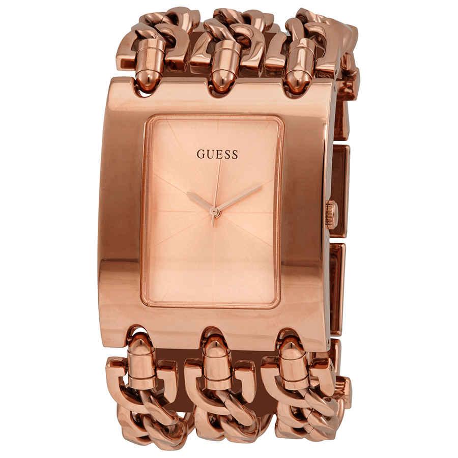 Guess Heavy Metal Quartz Rose Gold Dial Ladies Watch in Gold Tone,Pink