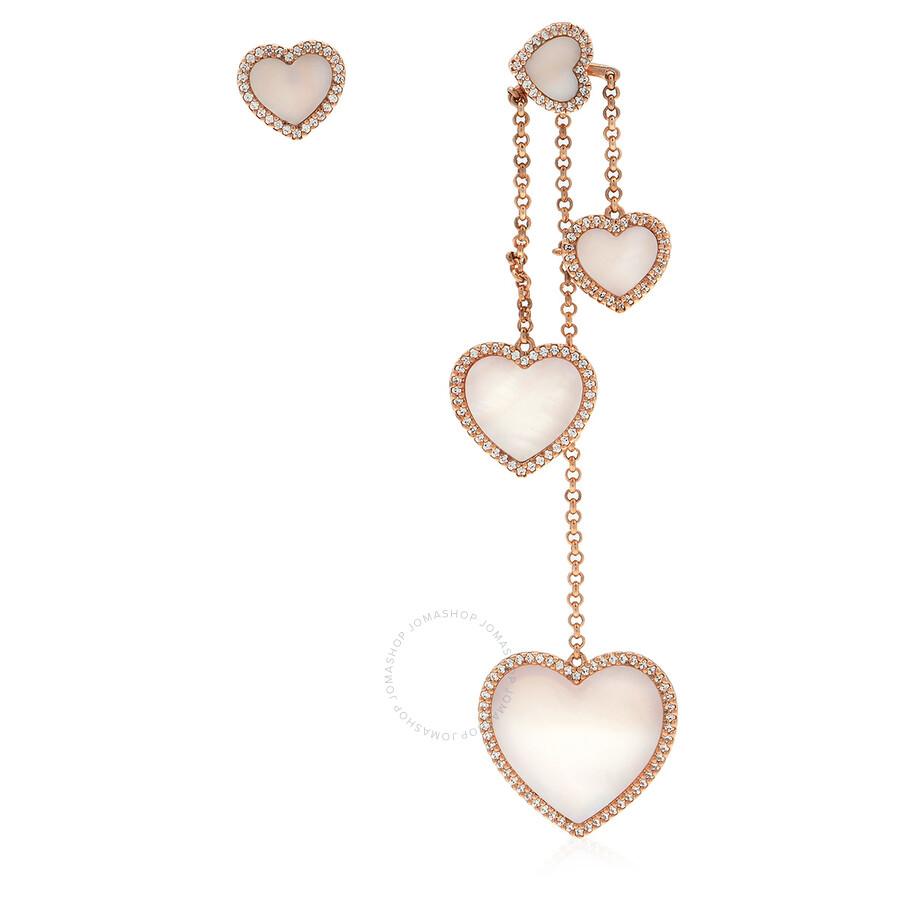 Apm Monaco Asymmetric Nacre Paved Heart Earrings in White | Lyst
