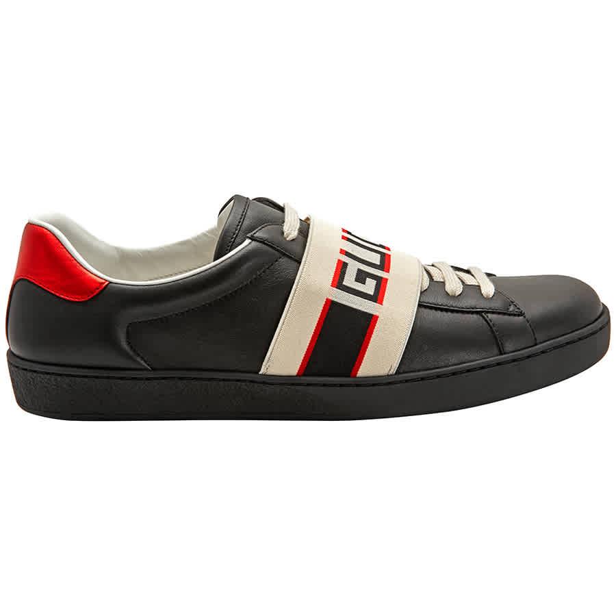 Gucci Leather Ace Stripe Sneakers in Black,Red (Black) for