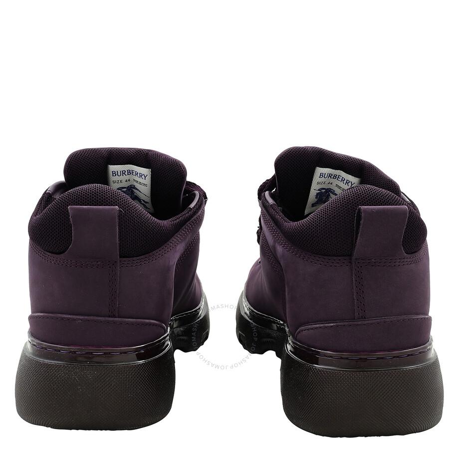 Burberry Aubergine Lace-Up Leather Trek Ankle Boots, Brand