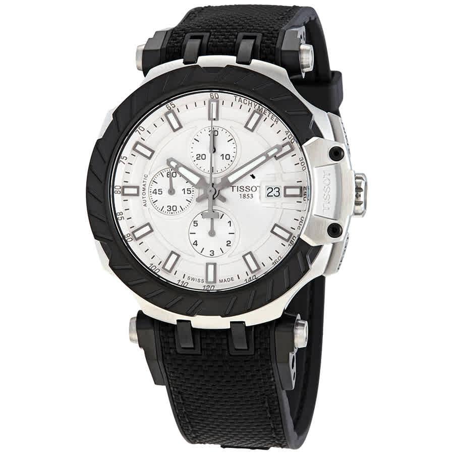 Tissot Rubber T Race Motogp Chronograph Automatic Silver Dial Mens Watch In Black Grey Silver