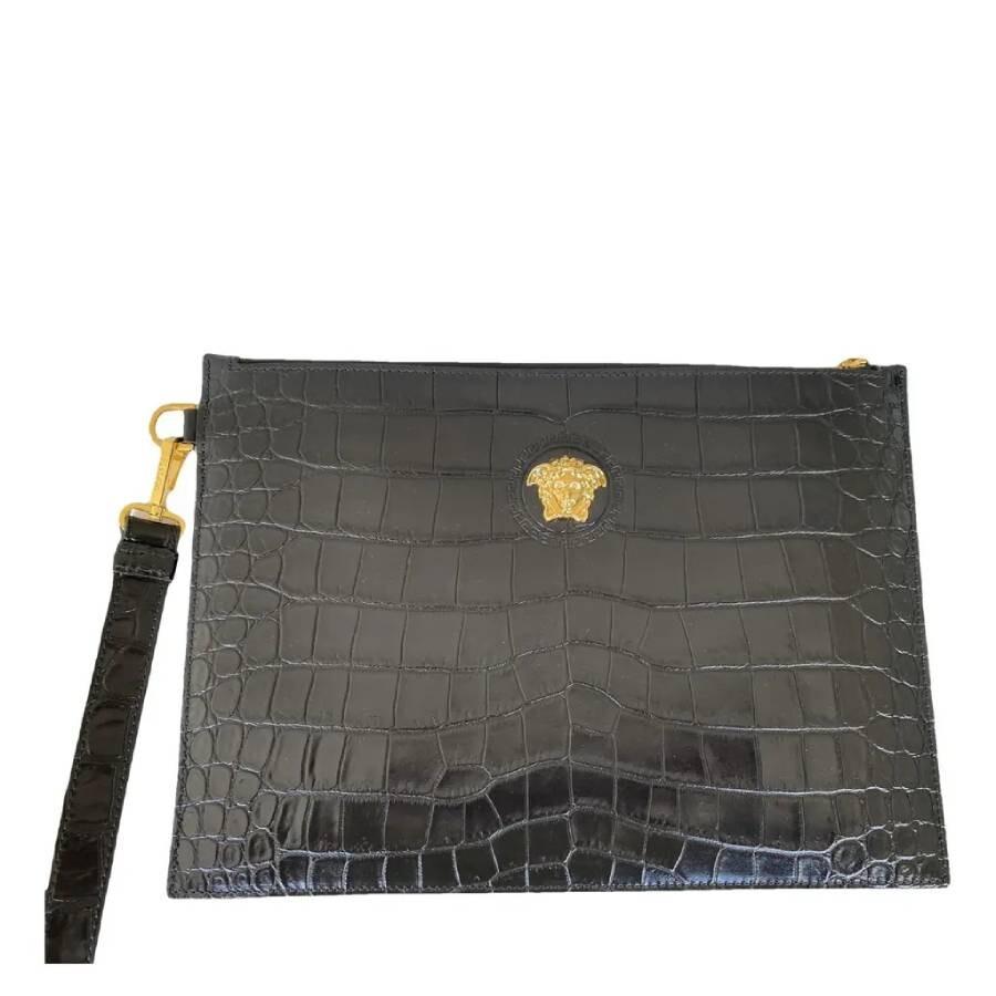 Versace La Medusa Croc-Embossed Clutch in Gray for Men Lyst