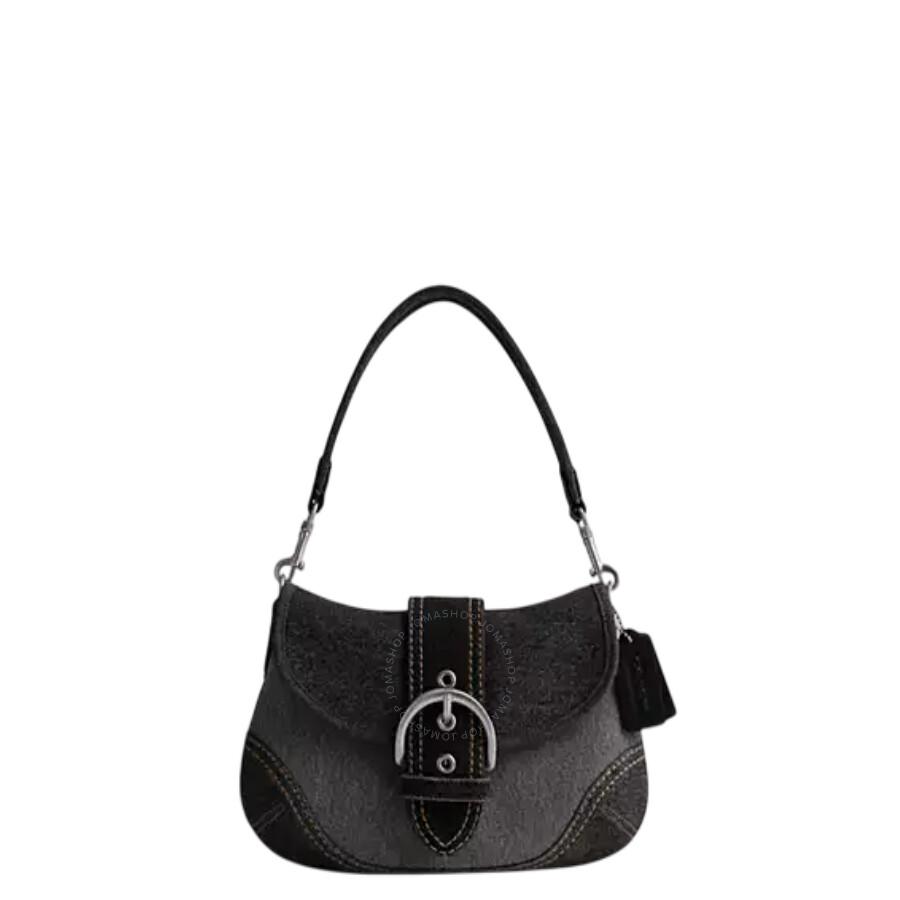 バッグ Coach Flap Soho black Signature Shoulder luxury-women-coach-used-