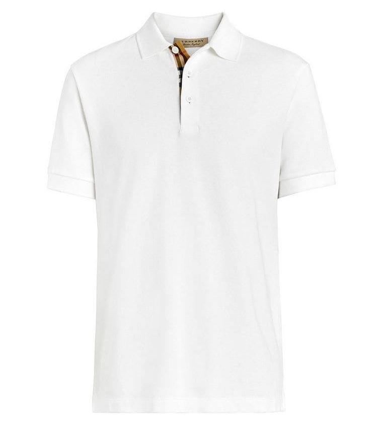 Burberry Mens Check Trim Polo Shirt in White for Men - Lyst