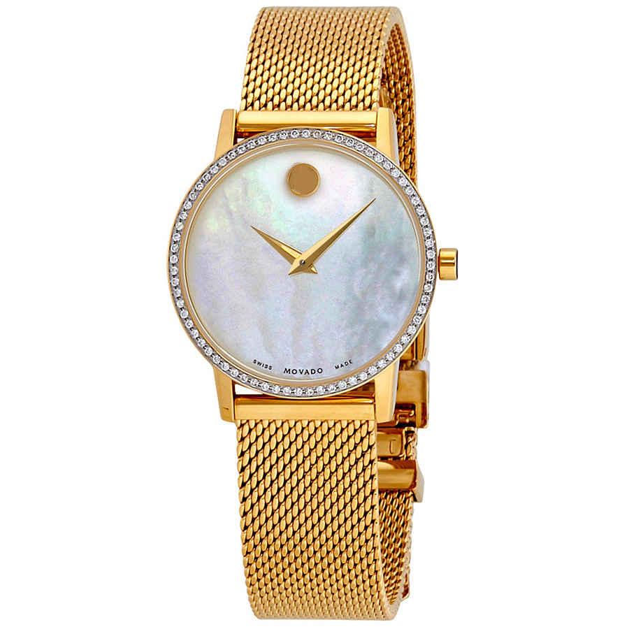 Movado Museum Classic Mother Of Pearl Dial Ladies Gold-tone Diamond