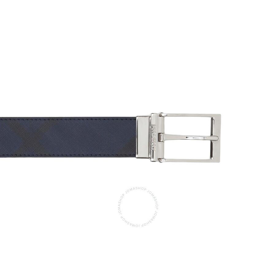 NWT Burberry Leather Double B Buckle Belt Blue Burberry Reversible London Check Leather Belt in Blue for  main image 3