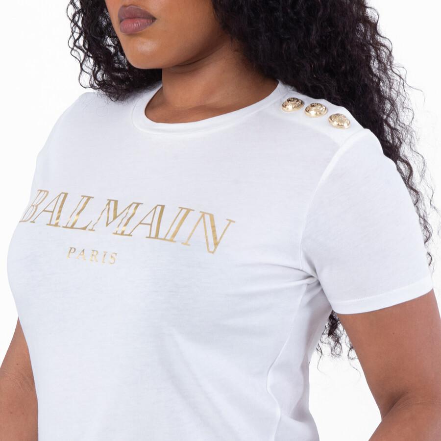 Balmain Paris Logo Cotton T-Shirt in White | Lyst