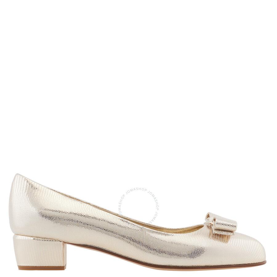 Ferragamo Salvatore Vara Bow Metallic Pump Shoes in Natural Lyst UK