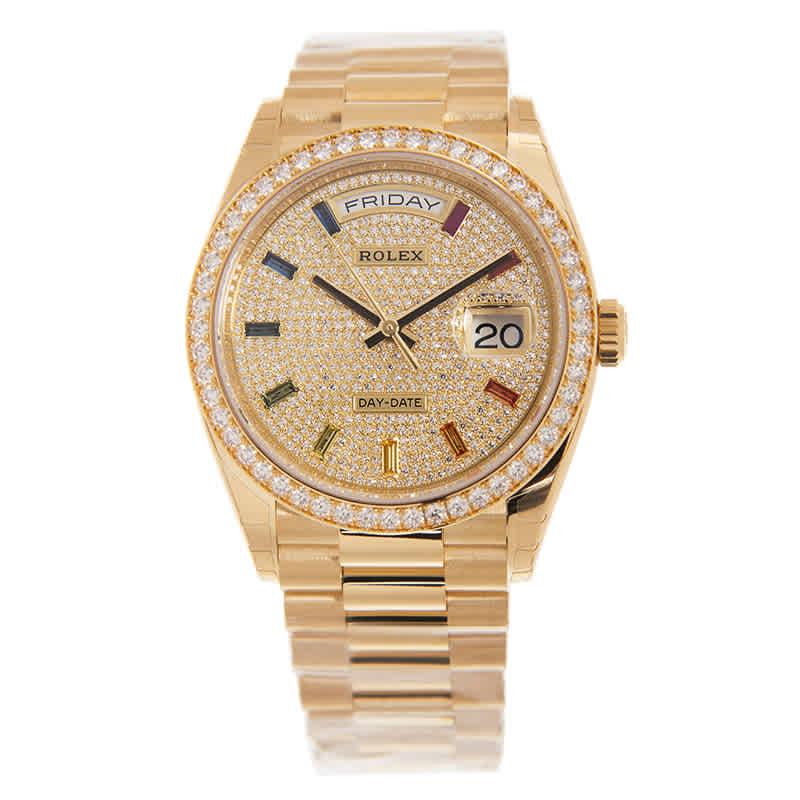 Rolex Day-date 36 Diamond Pave Rainbow Dial 18kt Yellow Gold President  Watch in Metallic | Lyst