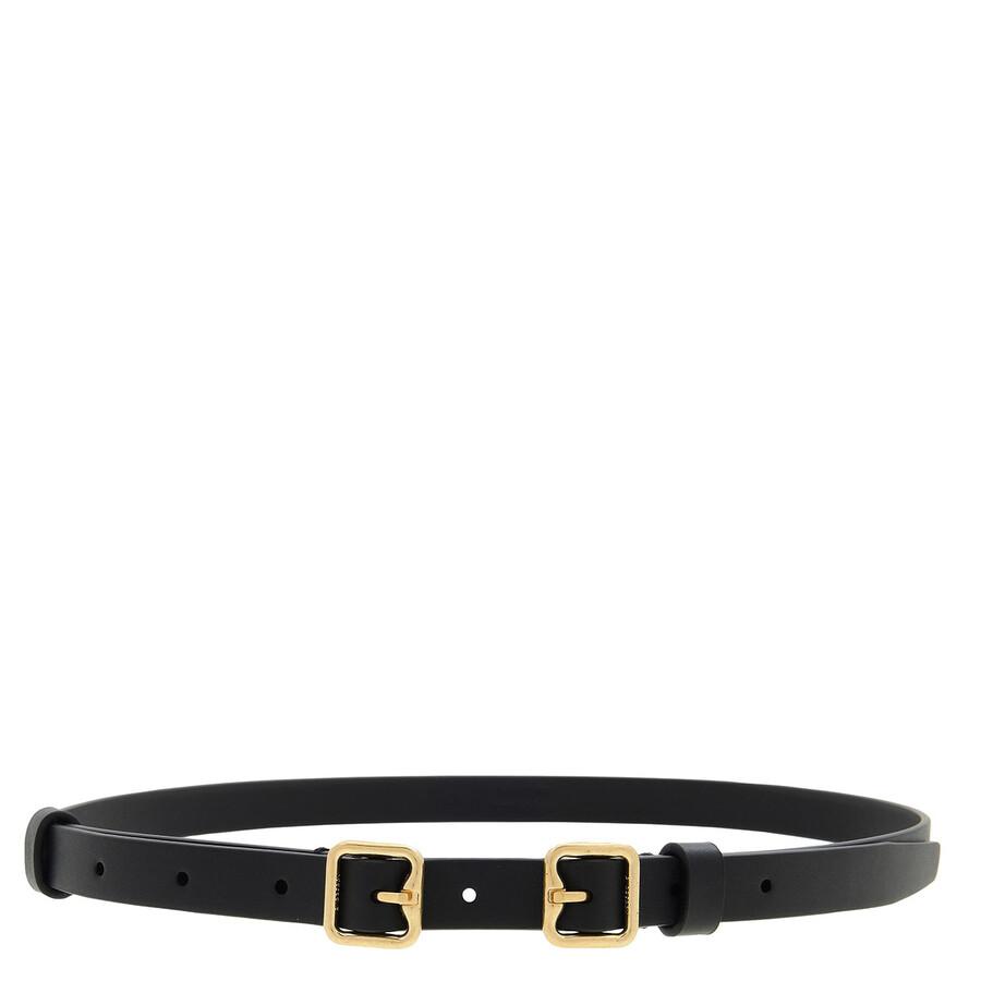 Burberry black skinny double gold buckle belt Burberry Women main image 3