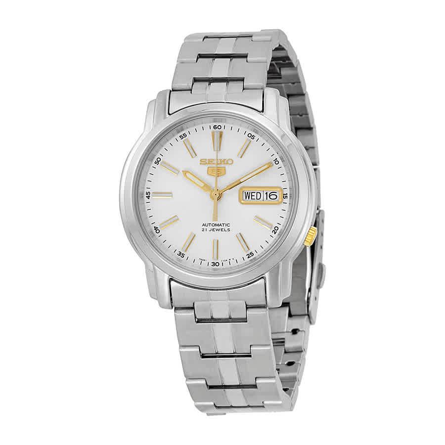 Seiko 5 Automatic Silver Dial Stainless Steel Mens Watch in Gold Tone ...