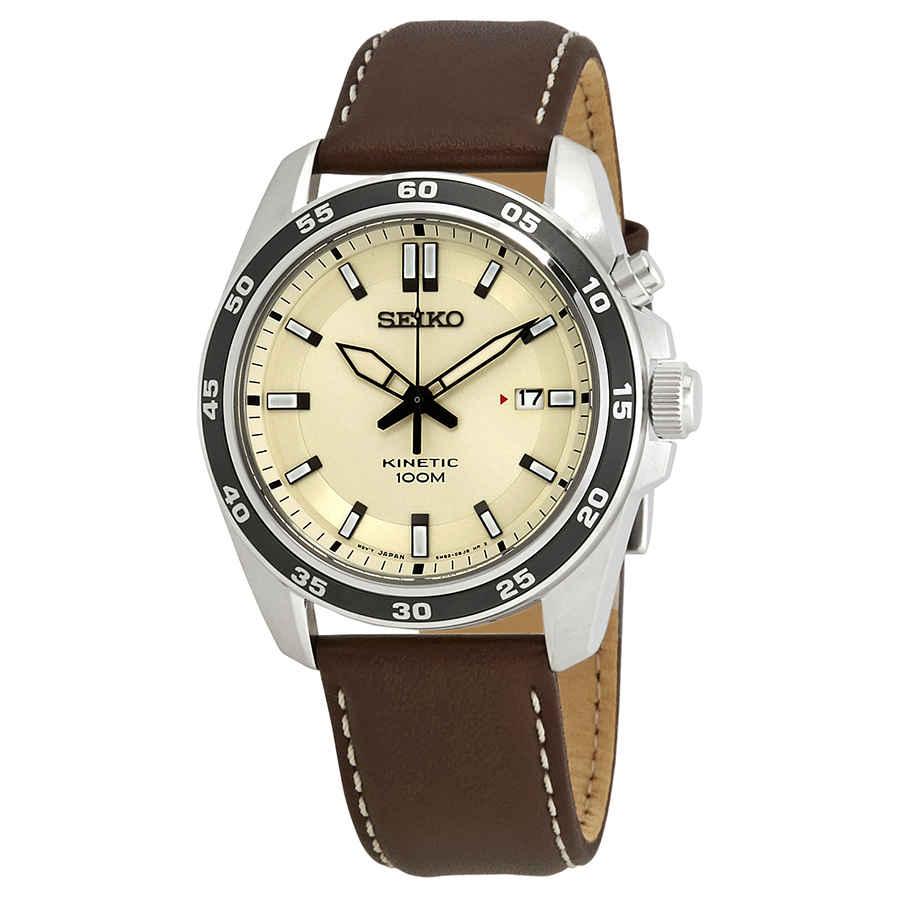 Seiko Kinetic Cream Dial Brown Leather Watch for Men | Lyst