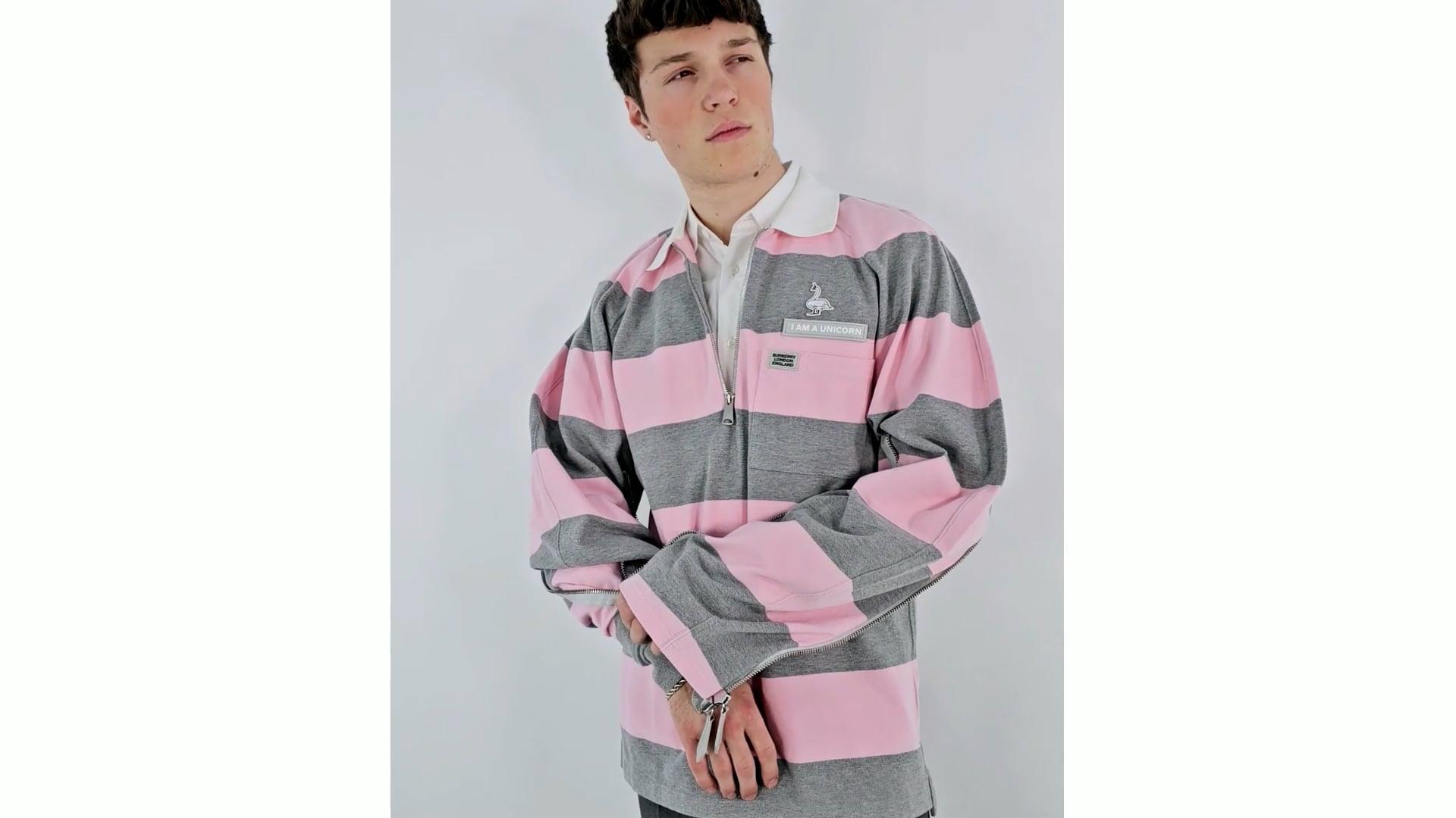 Burberry Long-Sleeved Zip Detail Striped Polo Shirt, Size Xx-Small
