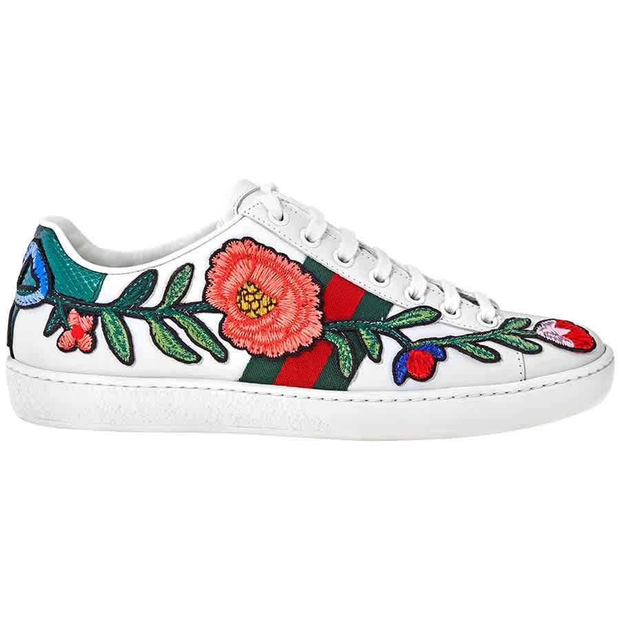 Gucci Ladies Ace Embroidered Flower 