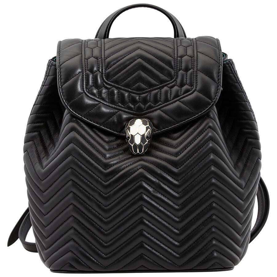 BVLGARI Serpenti Forever Quilted Nappa Leather Backpack in Black