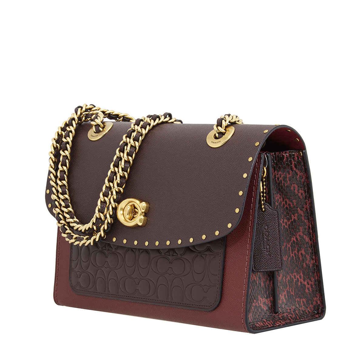 coach ladies signature leather with rivets parker shoulder bag